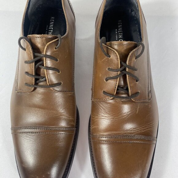 Kenneth Cole Men\'s Cognac Brown Cap Toe Oxford w/ Flex Lace-Up Dress Shoes 9.5 main image 2